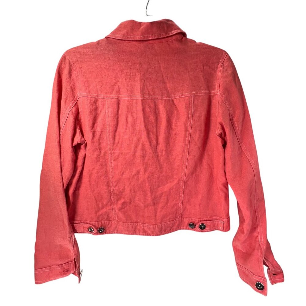 Alexandra Bartlett Coral Linen Button Up Womens Jacket Sz S Trucker Adjust Waist - Picture 3 of 11
